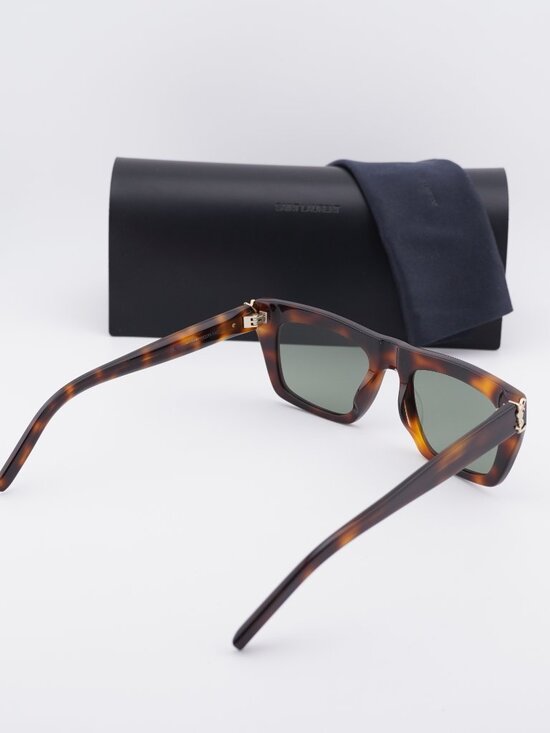 Saint Laurent SLM131 003 Rectangle Unisex Sunglasses - Havana / Green main image 8